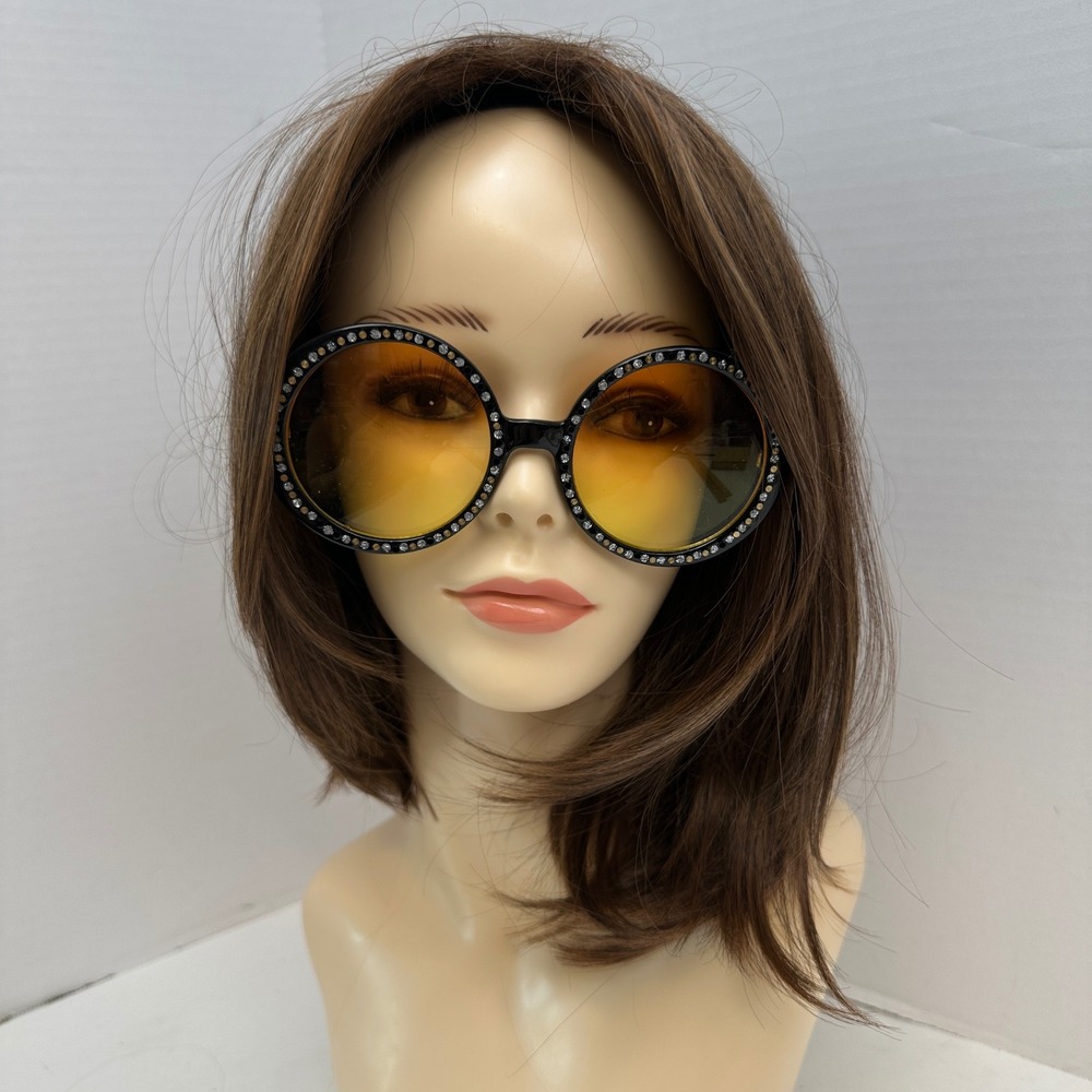 Dr. Peepers S77206 Women Oversized Round Rhinestone Sunglasses Black Orange